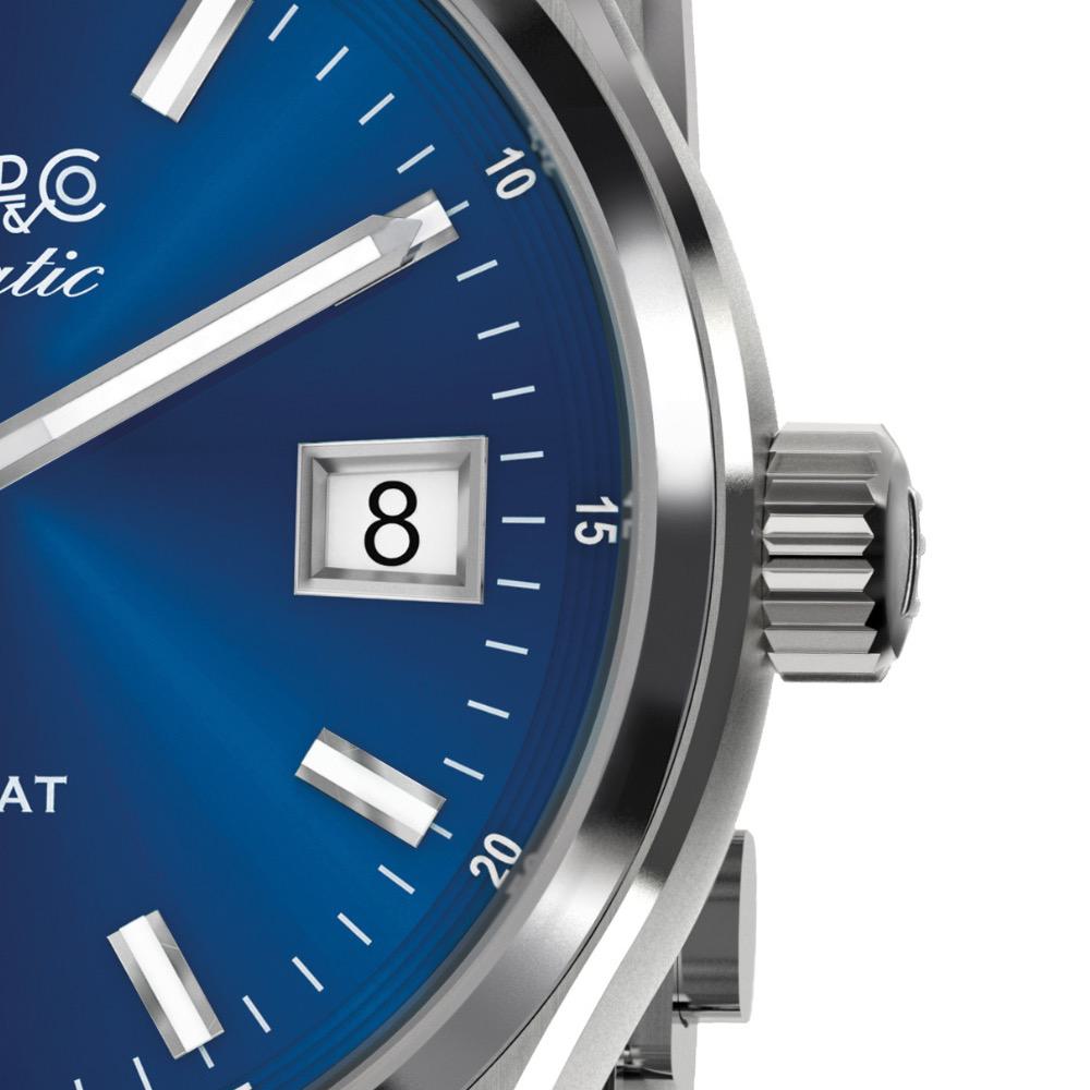 Eberhard Contodat Stahl Uhr mit blauem Zifferblatt