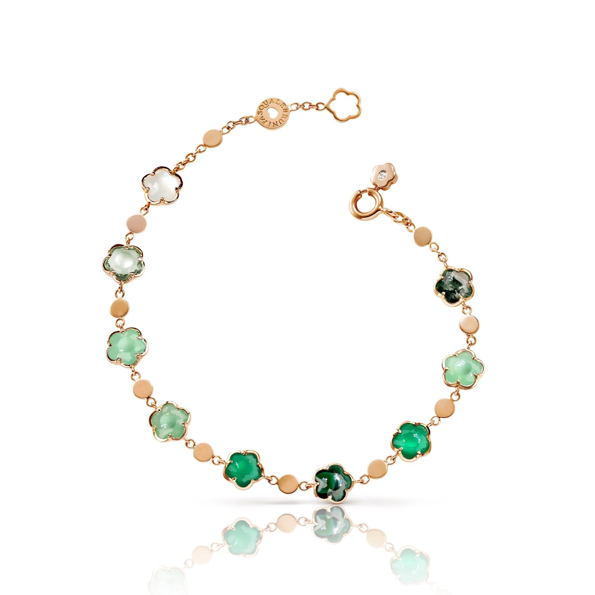 Pasquale Bruni Figlia dei Fiori Armband 16780R Roségold mit grünen Farbsteinen & weißem Mondstein