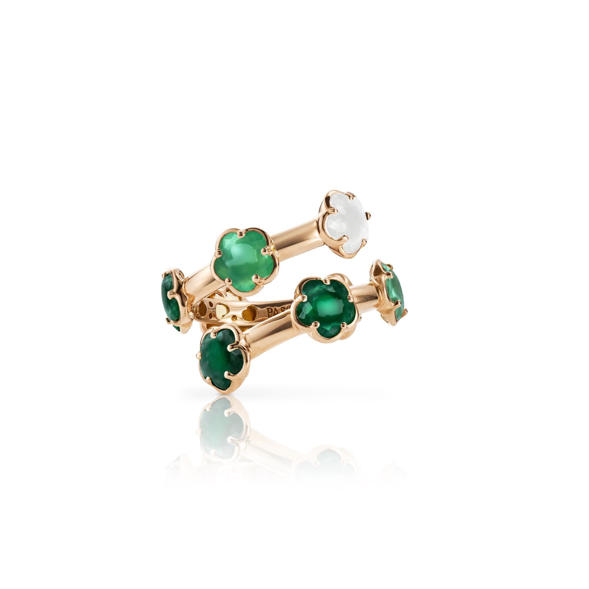 Pasquale Bruni Figlia dei Fiori Ring 16775R Roségold mit grünen Farbsteinen & weißem Mondstein