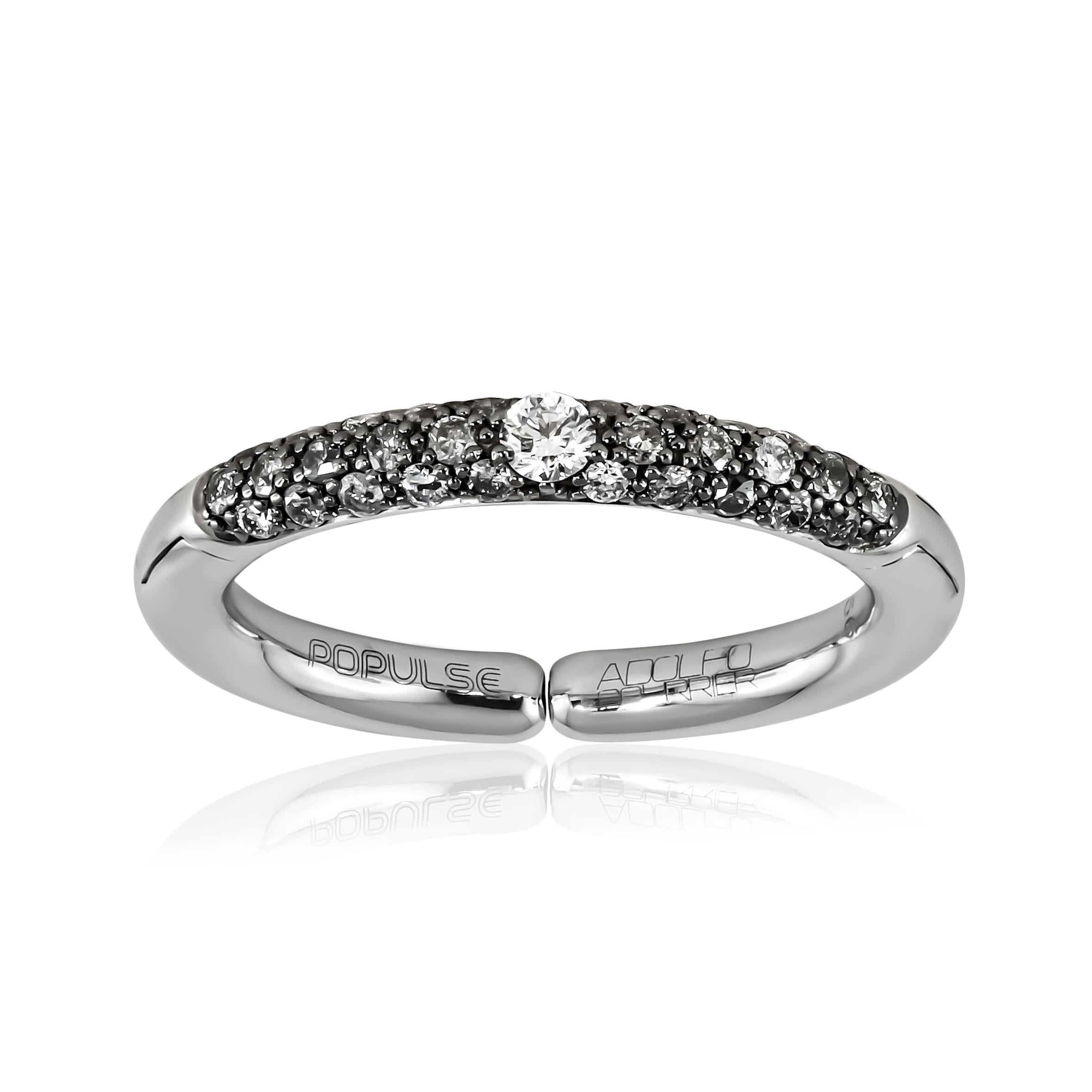 Adolfo Courrier POPULSE Ring STEEL mit grauen und weißen Diamanten