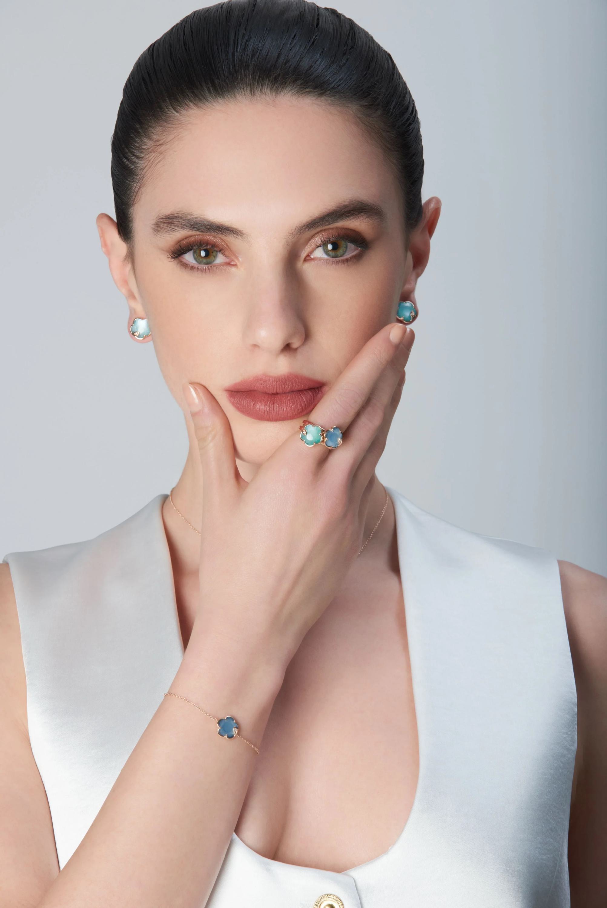 Pasquale Bruni Ton Joli Ring 16784R aus 750 Roségold mit grünem Achat, Mondstein und Diamant