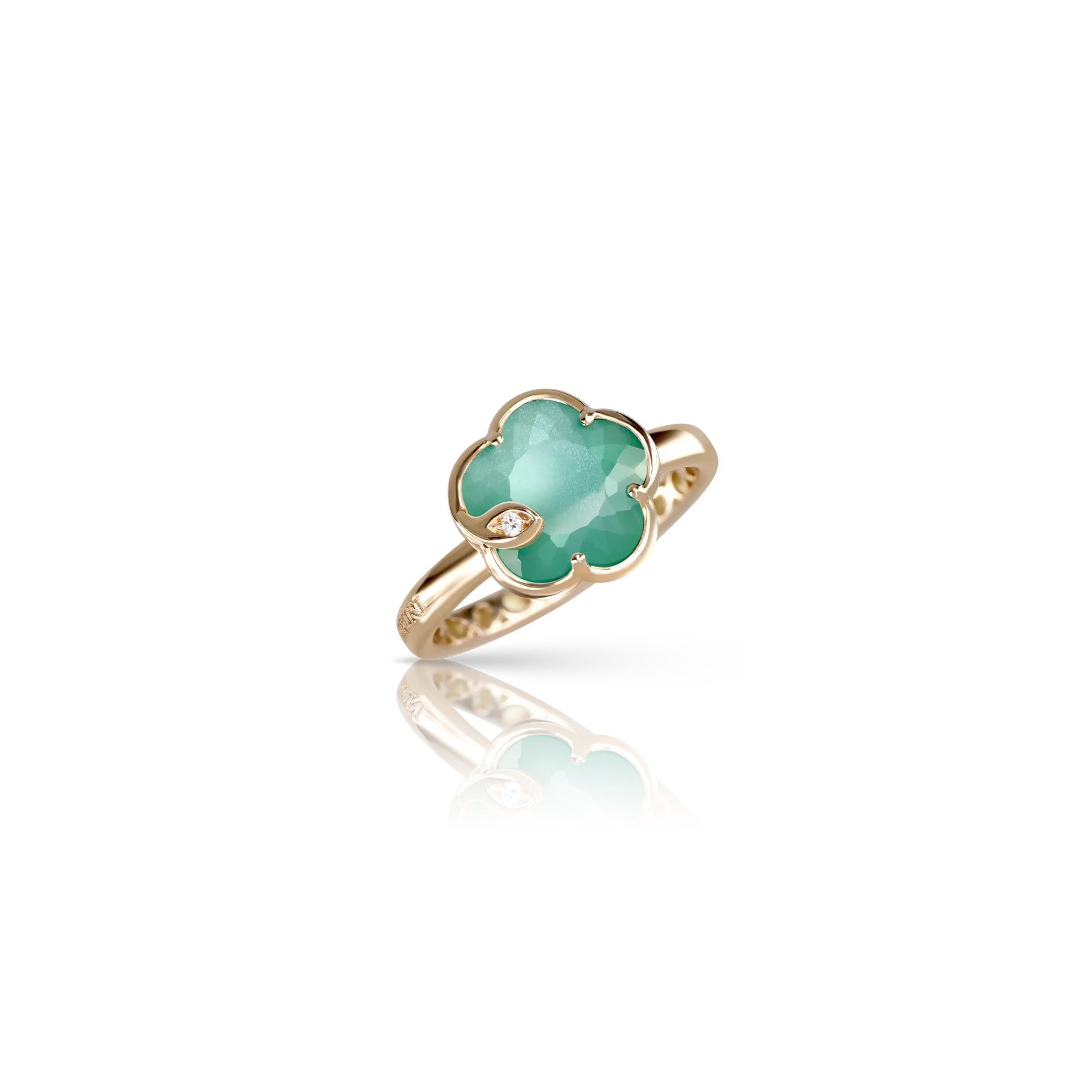 Pasquale Bruni Ton Joli Ring 16784R aus 750 Roségold mit grünem Achat, Mondstein und Diamant