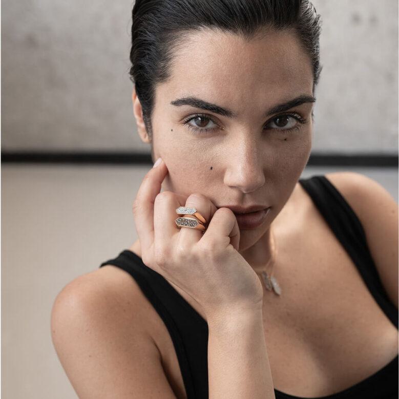 1909 Callegari „Solid“ Ring aus Roségold mit braunem Diamant-Pavée – Ref. UJ644