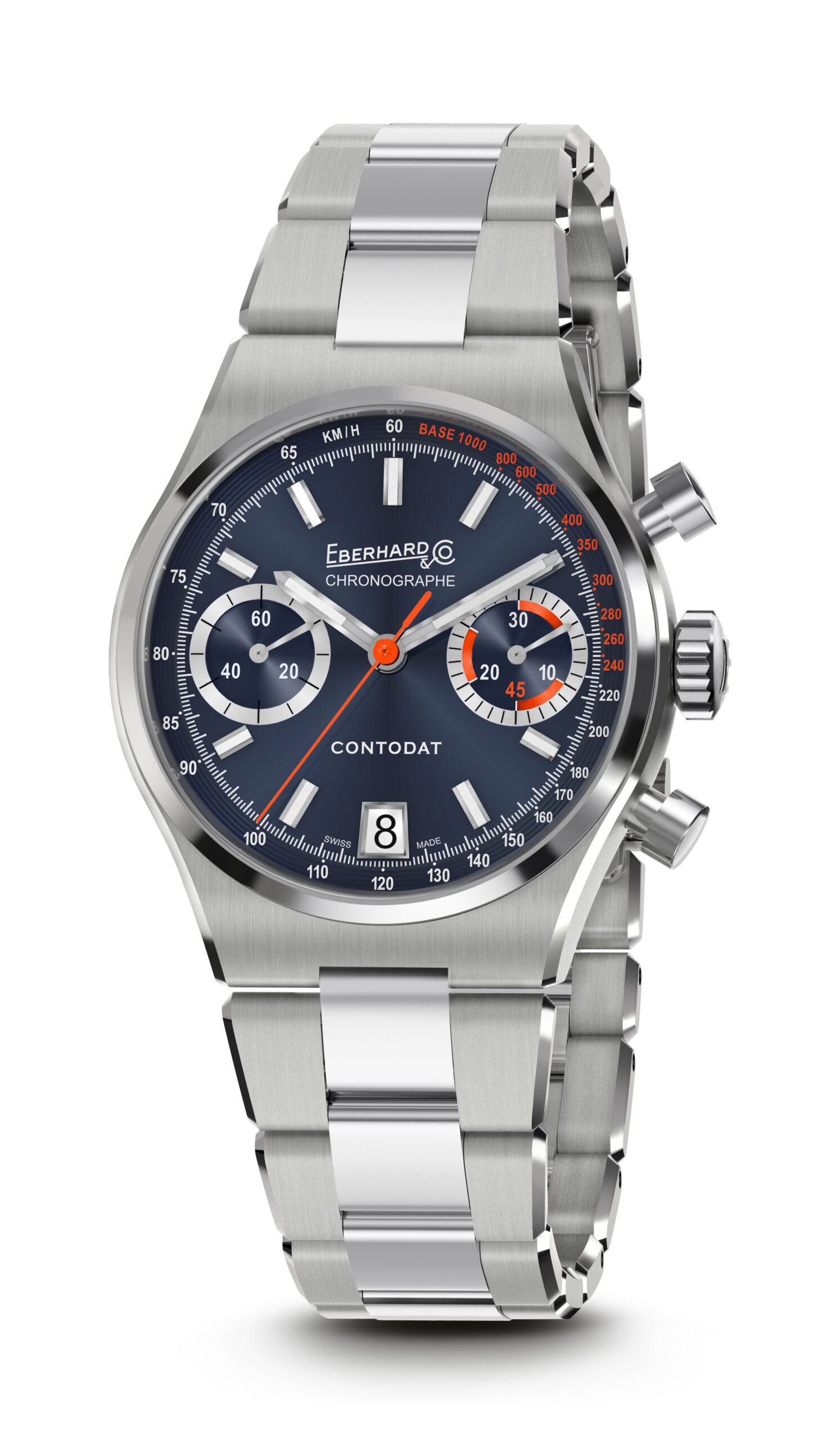Eberhard Contodat Stahl Uhr mit dunkelblauem Zifferblatt