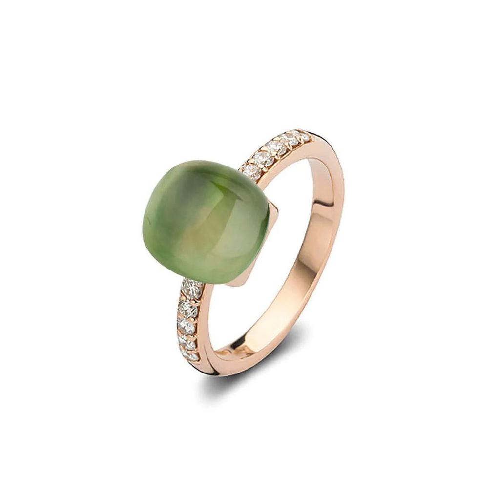 Bigli Ring Mini Sweety, Green Aventurine For Ever, white diamonds, 20R93RLEAVVERMPDIA