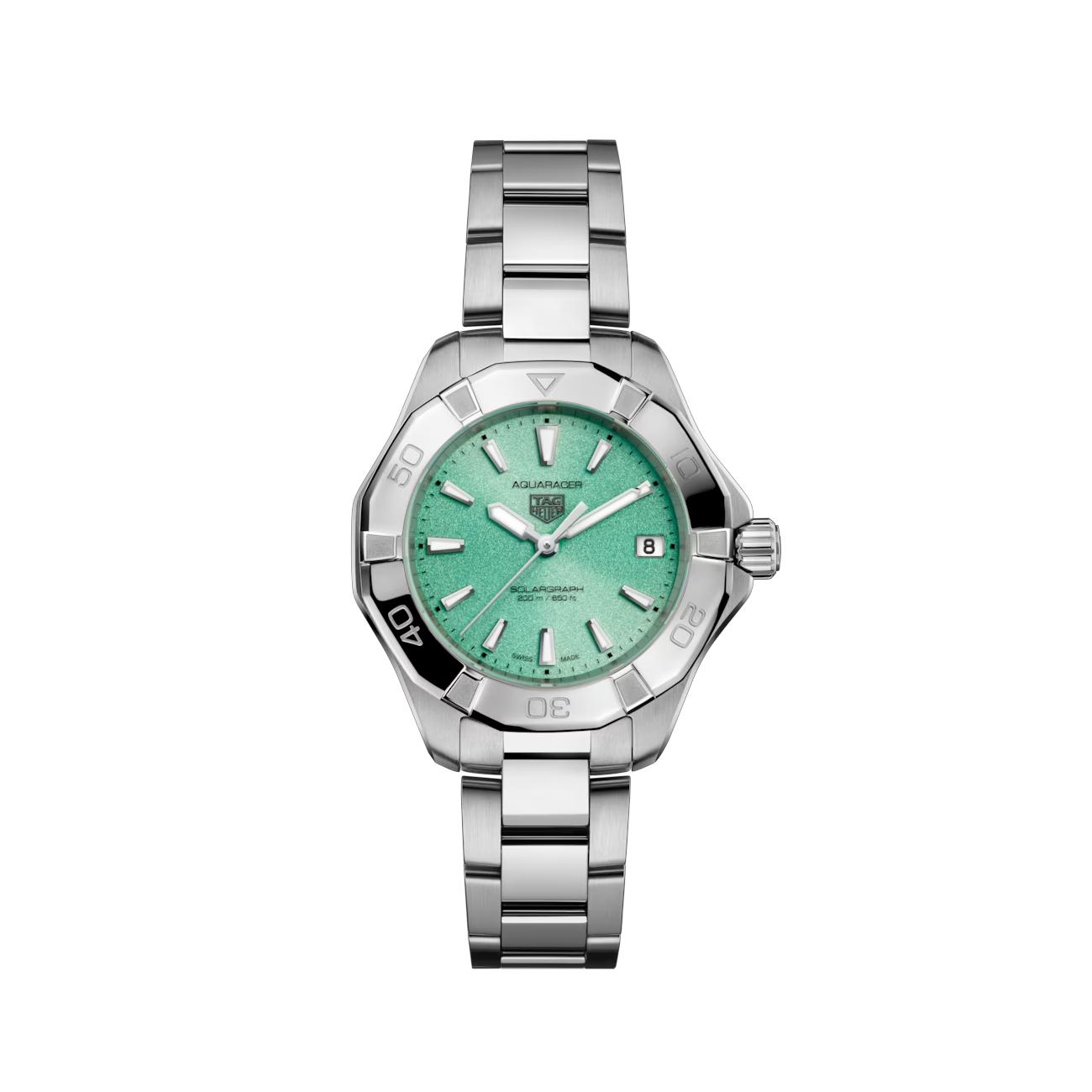 TAG Heuer Aquaracer Solar DAU Stahl mit türkisfarbenem Zifferblatt