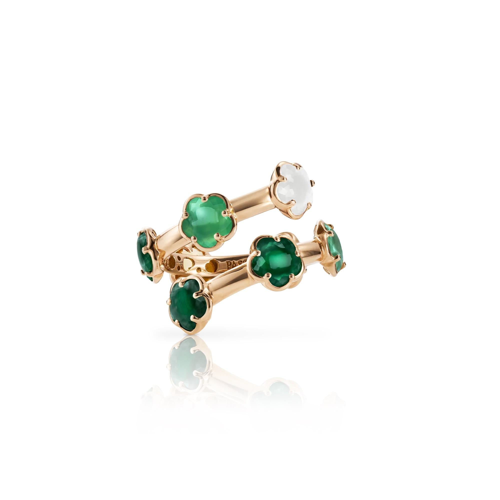 Pasquale Bruni Figlia dei Fiori Ring 16775R Roségold mit grünen Farbsteinen & weißem Mondstein