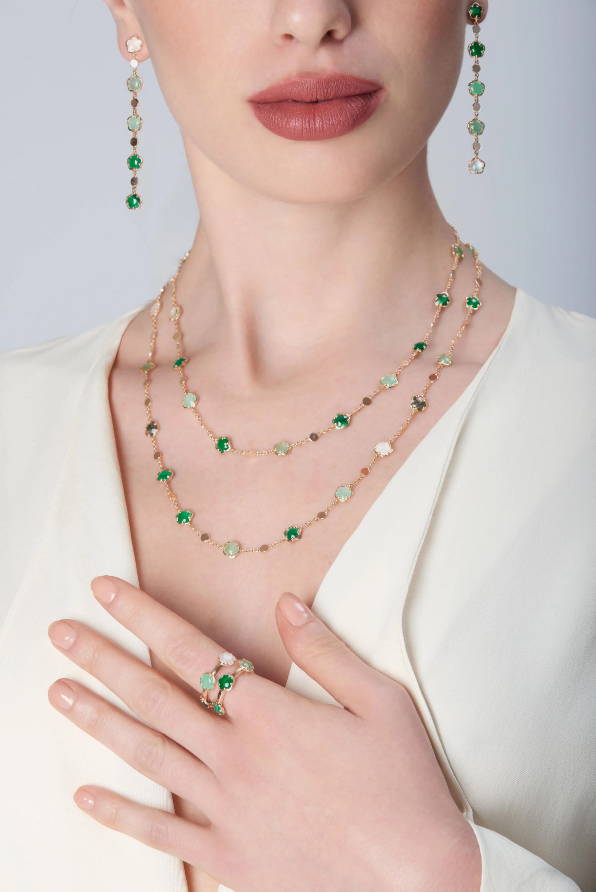 Pasquale Bruni Figlia dei Fiori Ring 16775R Roségold mit grünen Farbsteinen & weißem Mondstein