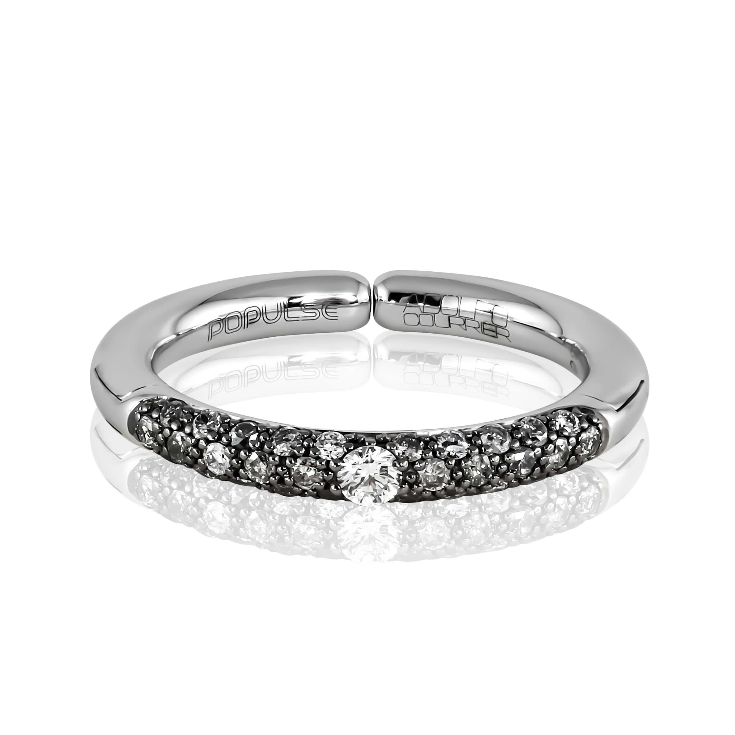 Adolfo Courrier POPULSE Ring STEEL mit grauen und weißen Diamanten