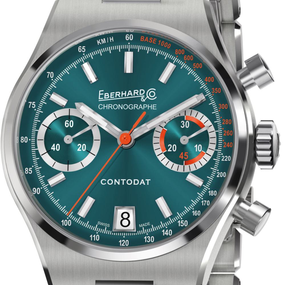 Eberhard Contodat Stahl Uhr mit Zifferblatt in Petrol