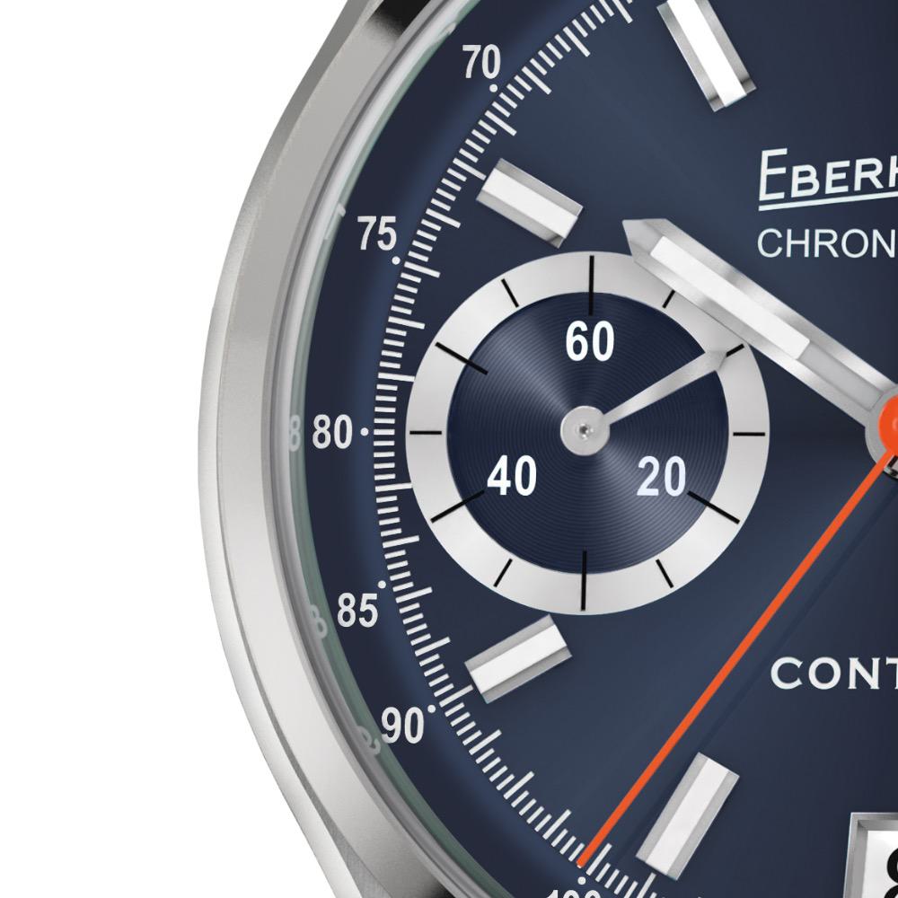 Eberhard Contodat Stahl Uhr mit dunkelblauem Zifferblatt