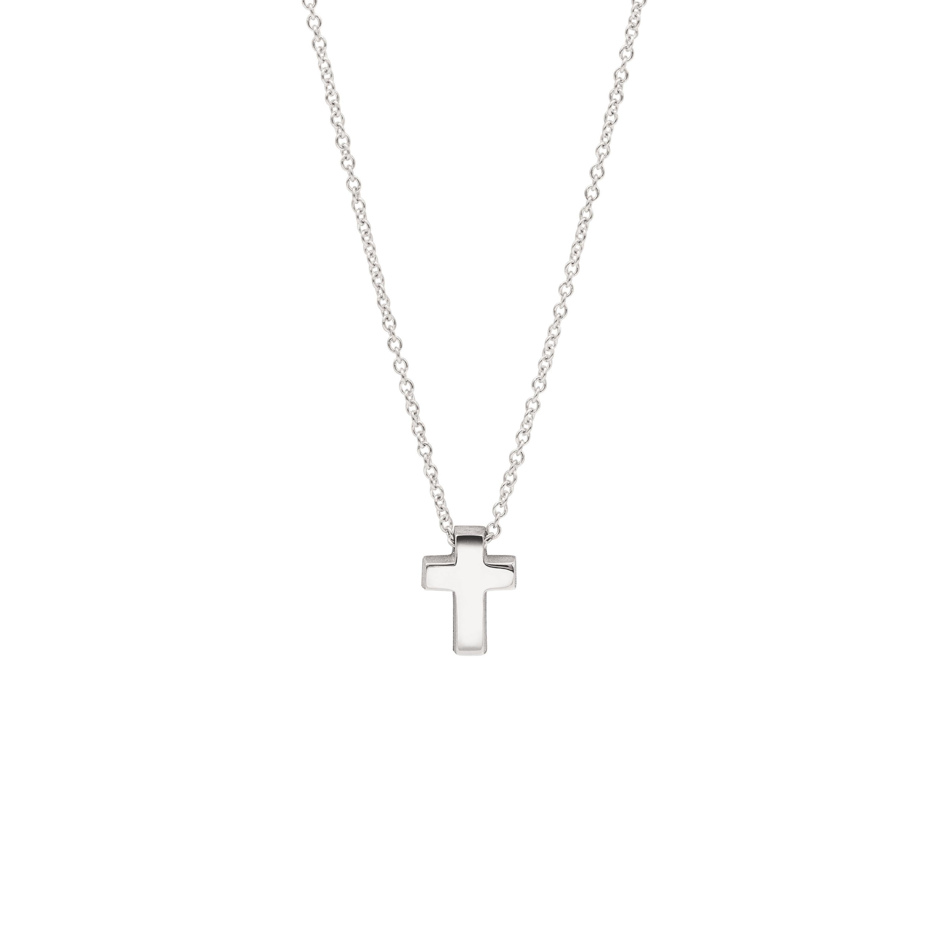 Minitials necklace with cross polished white gold N-SIG-M1 41cm