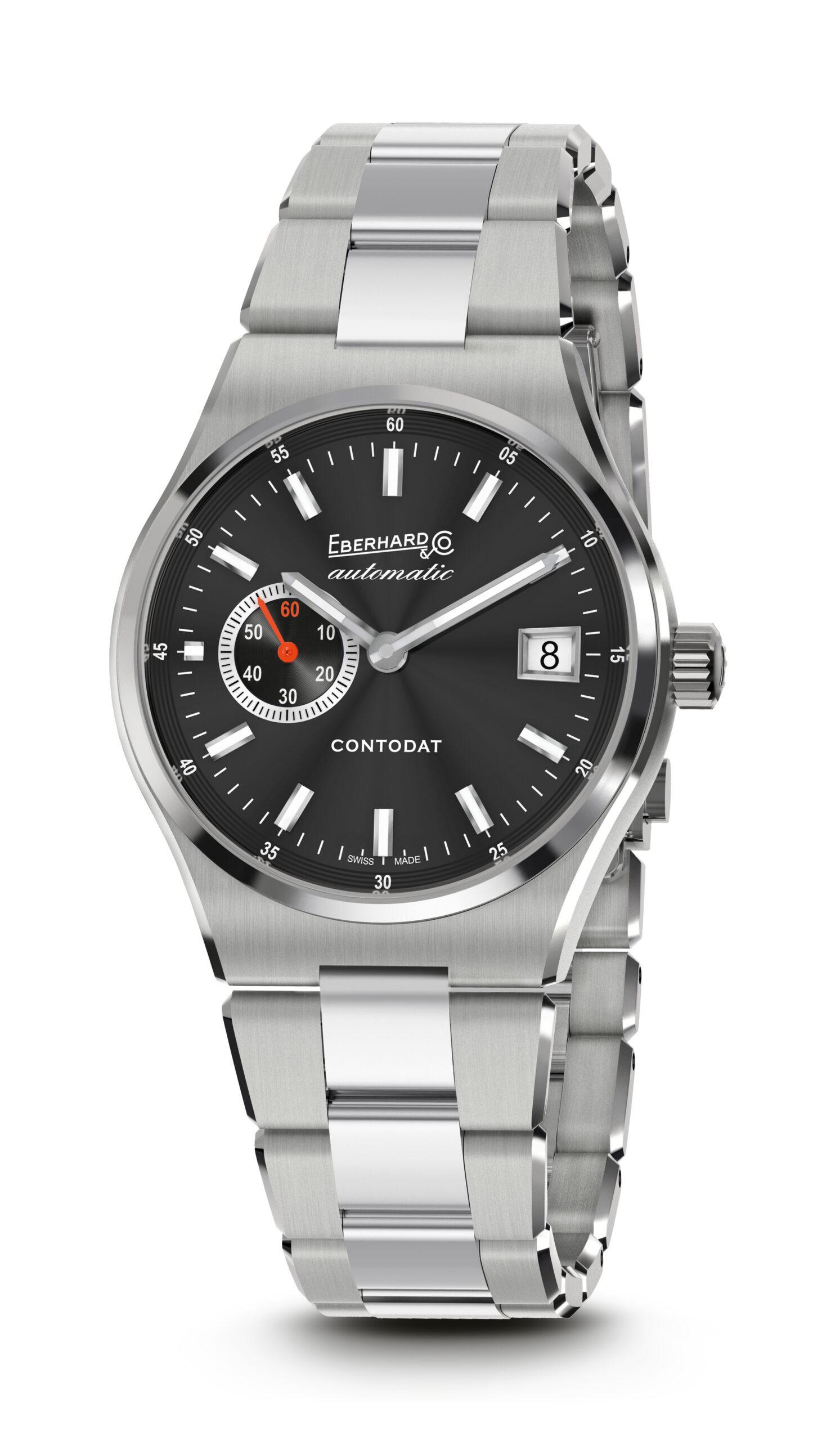 Eberhard Contodat Stahl Uhr mit schwarzem Zifferblatt