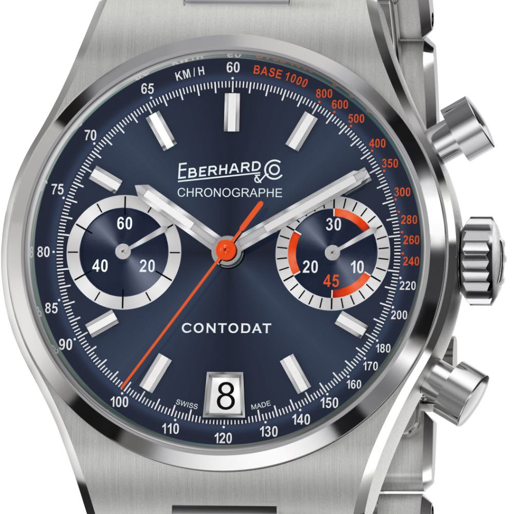 Eberhard Contodat Stahl Uhr mit dunkelblauem Zifferblatt
