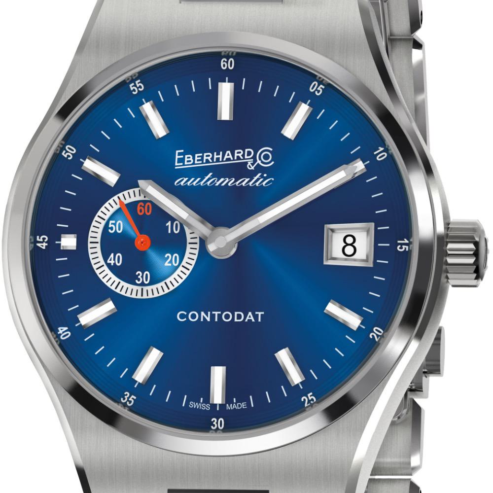 Eberhard Contodat Stahl Uhr mit blauem Zifferblatt