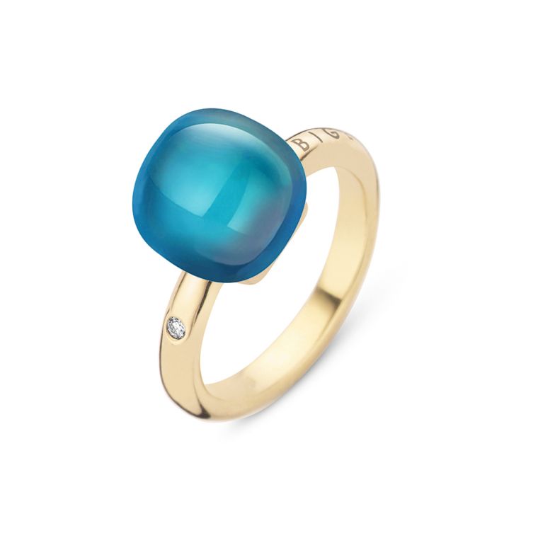 Bigli Mini Sweety Ring Gelbgold mit London Blue Lake