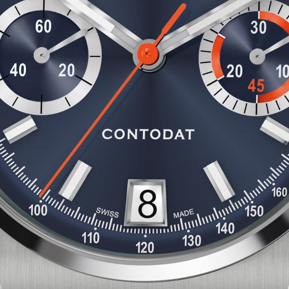 Eberhard Contodat Stahl Uhr mit dunkelblauem Zifferblatt