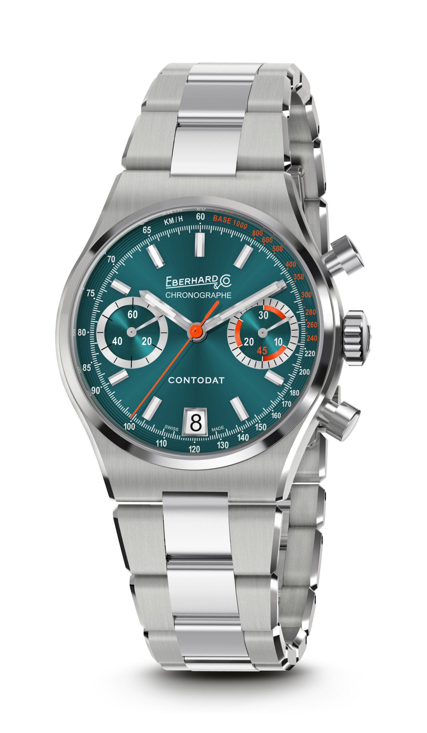 Eberhard Contodat Stahl Uhr mit Zifferblatt in Petrol