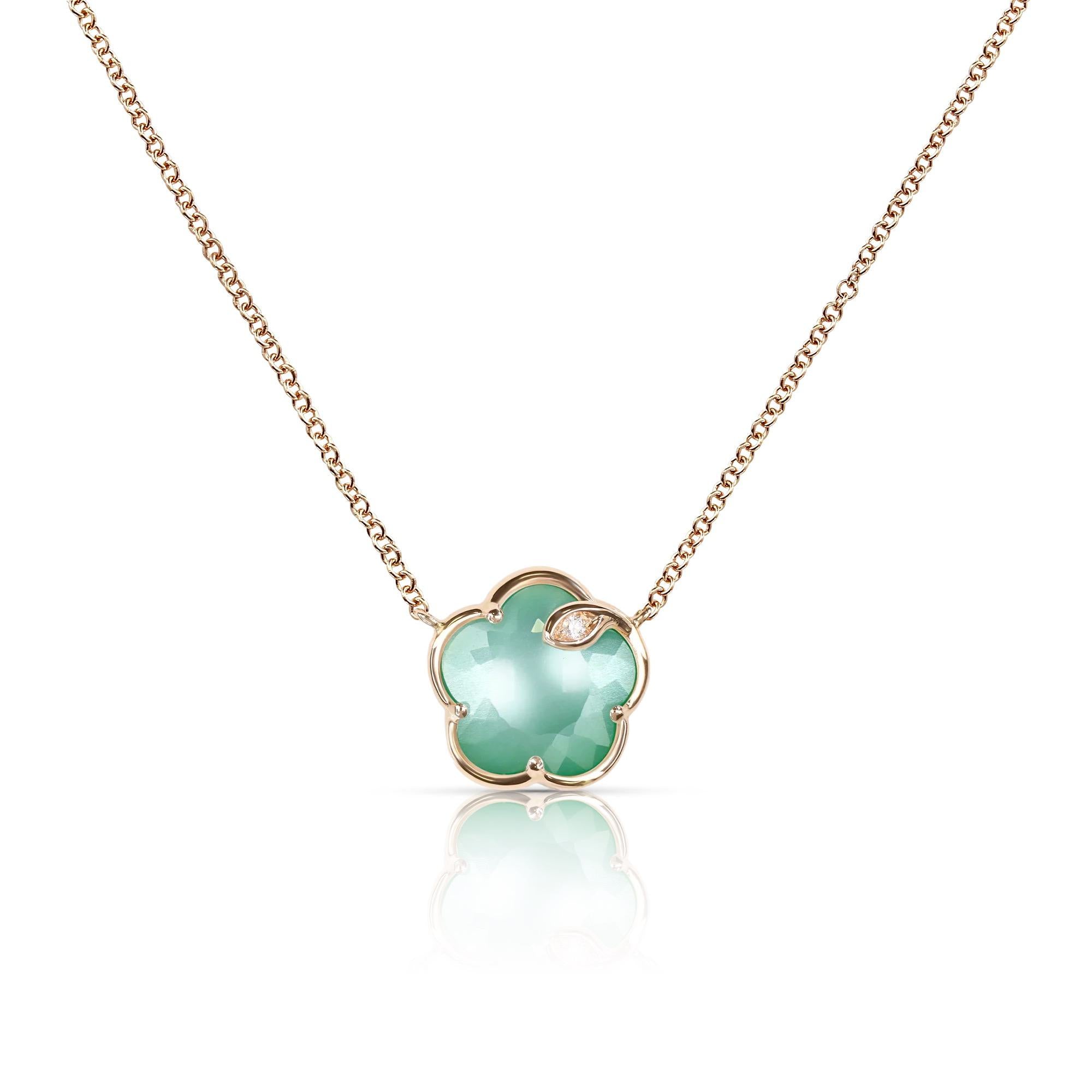 Pasquale Bruni Ton Joli Collier 16790R aus 750 Roségold mit grünem Achat, Mondstein und Diamant
