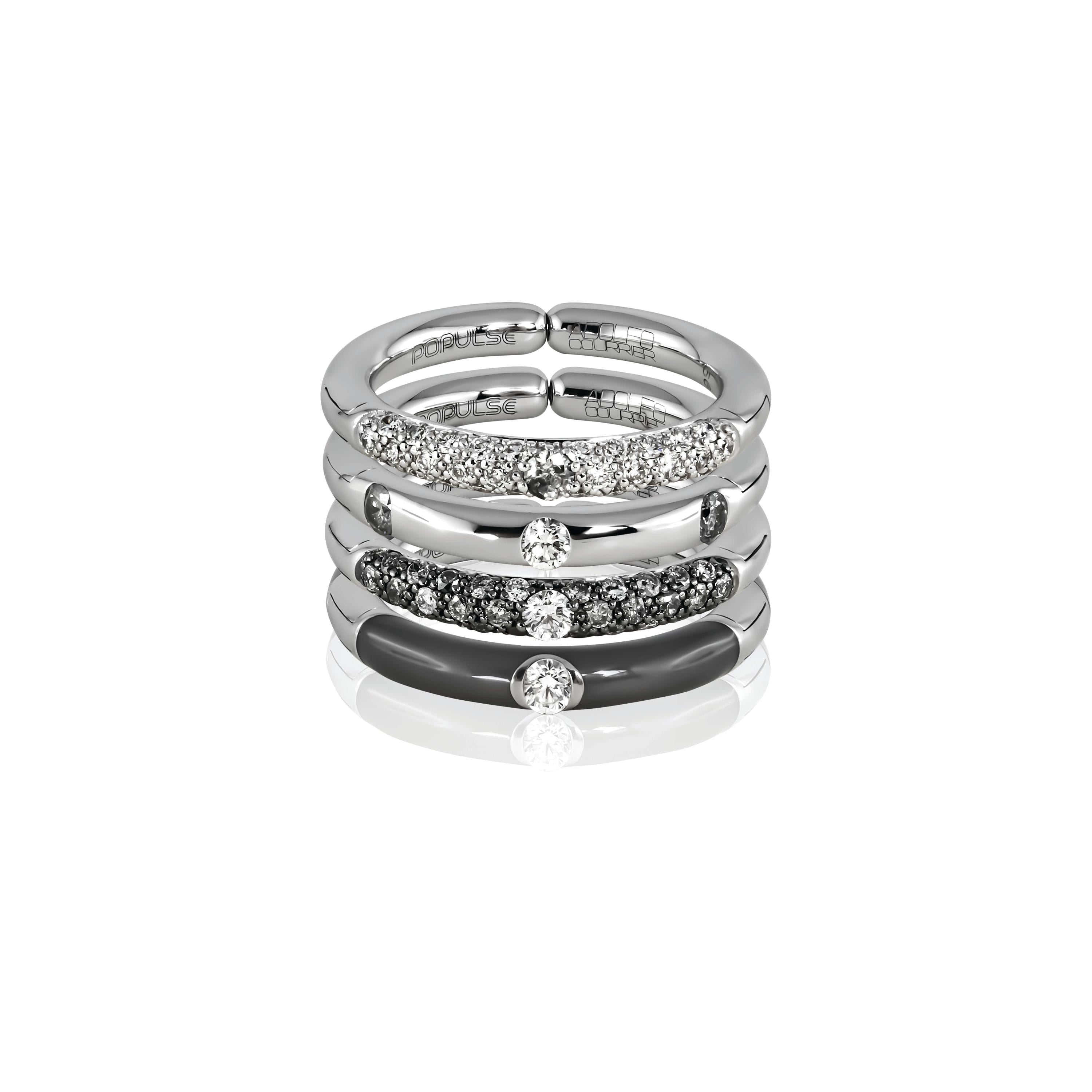 Adolfo Courrier POPULSE Ring STEEL mit Diamanten und grauem Diamant
