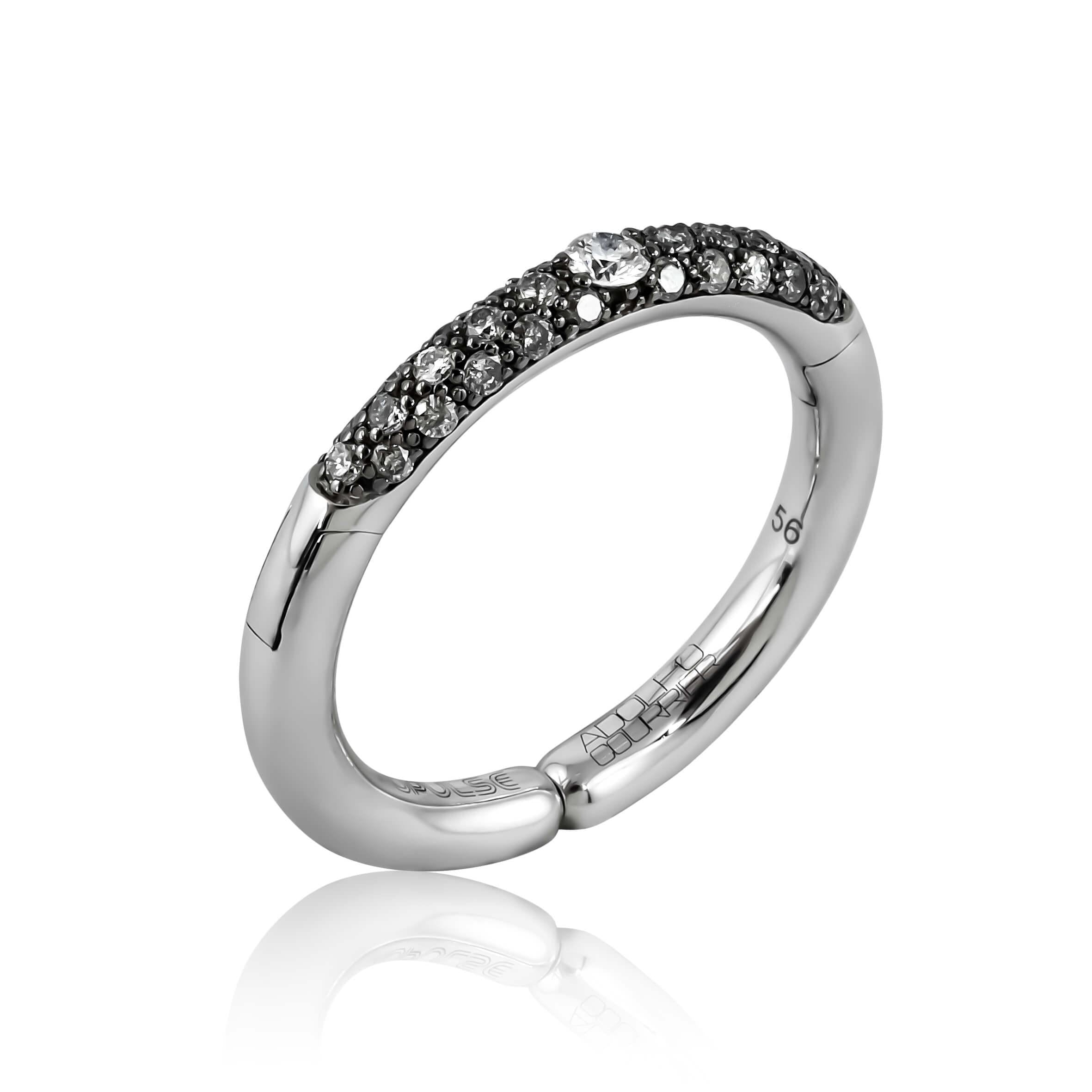 Adolfo Courrier POPULSE Ring STEEL mit grauen und weißen Diamanten