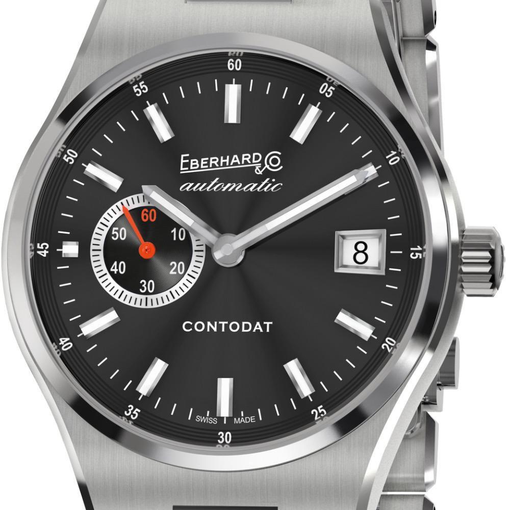 Eberhard Contodat Stahl Uhr mit schwarzem Zifferblatt