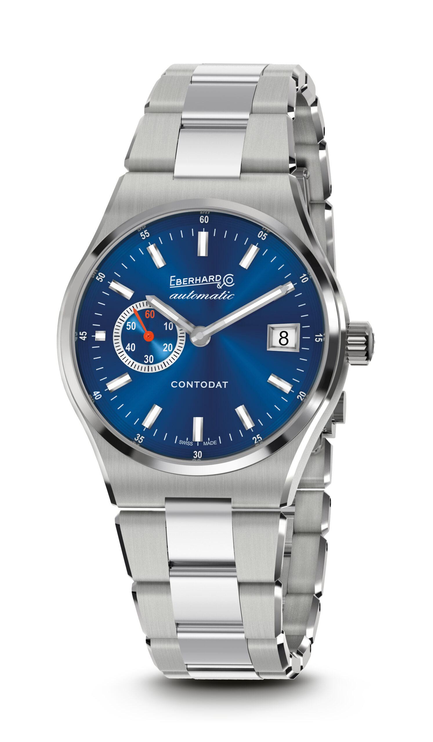 Eberhard Contodat Stahl Uhr mit blauem Zifferblatt