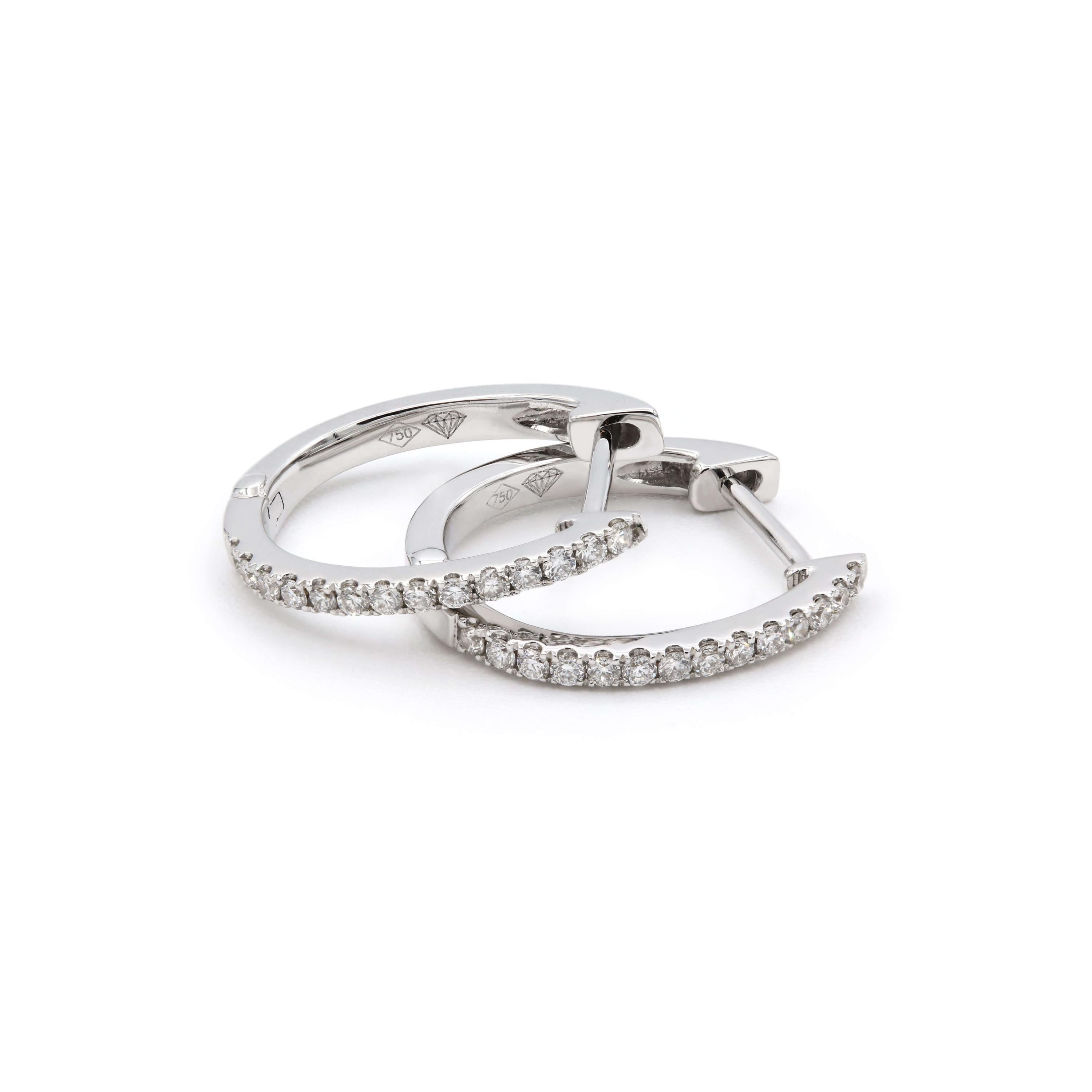 Diamond Group hoop earrings white gold diamonds 14mm 2I948W8-1