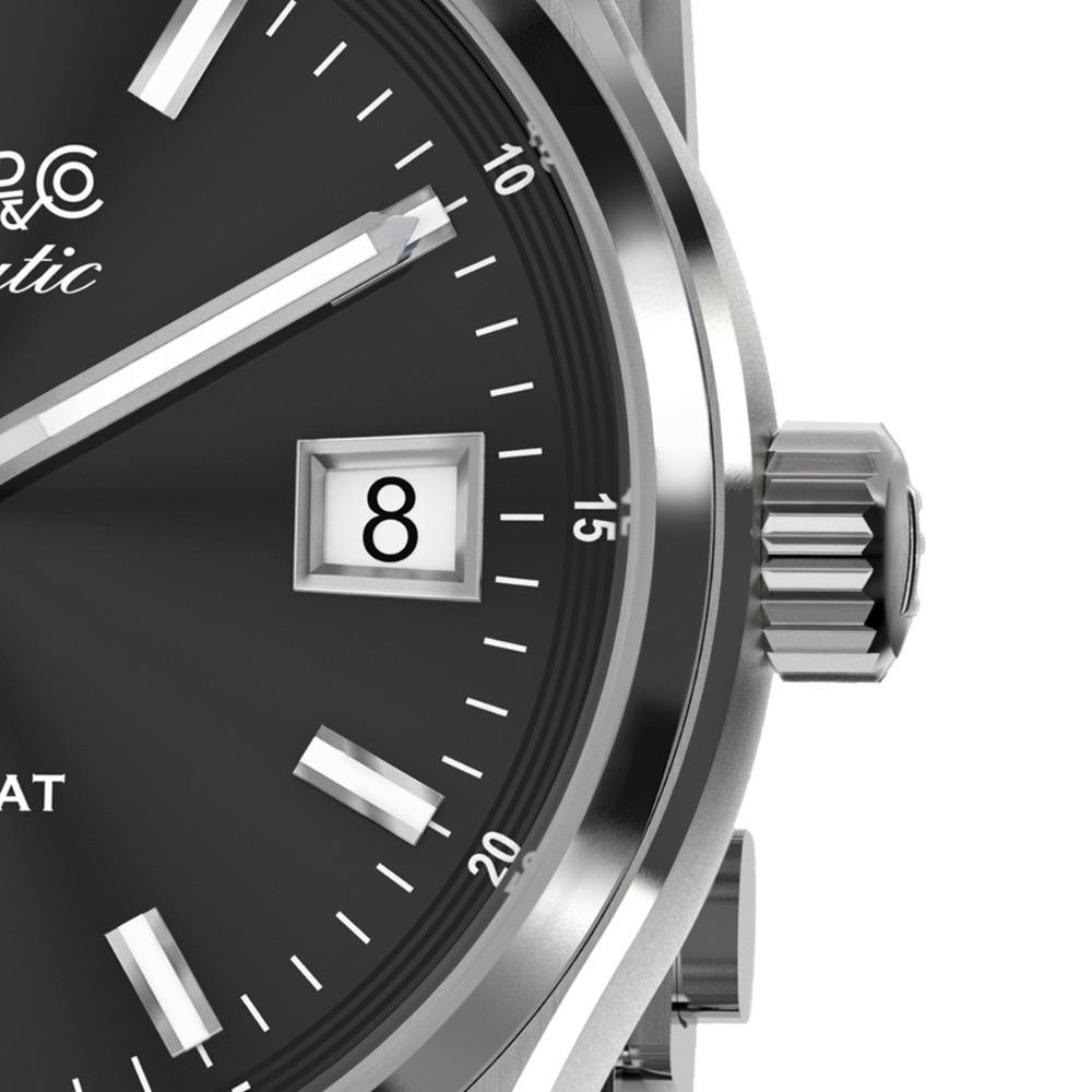 Eberhard Contodat Stahl Uhr mit schwarzem Zifferblatt