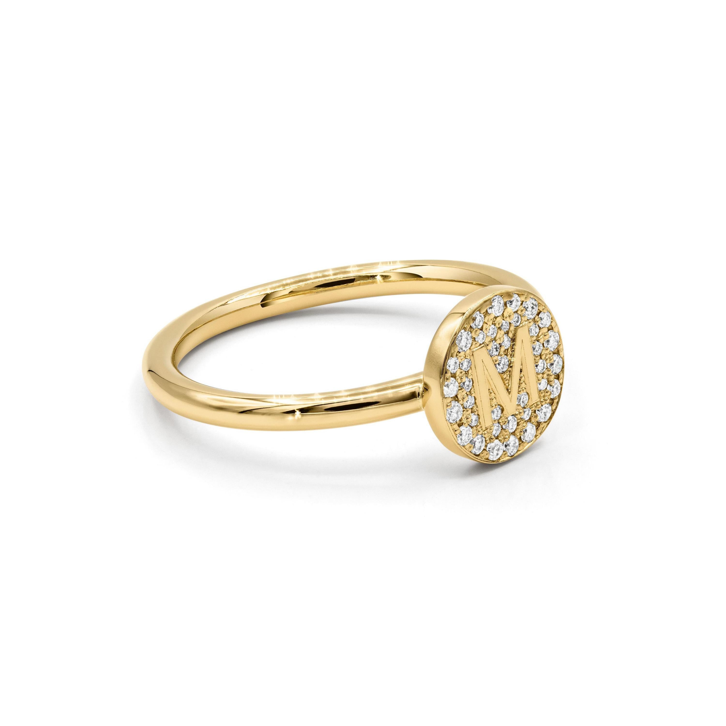 Minitials Ring Buchstabe mit Diamanten, Gelbgold, R-AEO