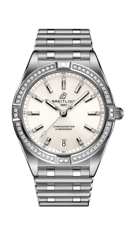 Breitling Damenuhr Chronomat weiß Dia Diamantlünette A77310591A1A1