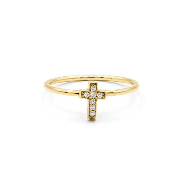 Minitials Ring Kreuz mit Diamaten, Gelbgold, R-SIG-P