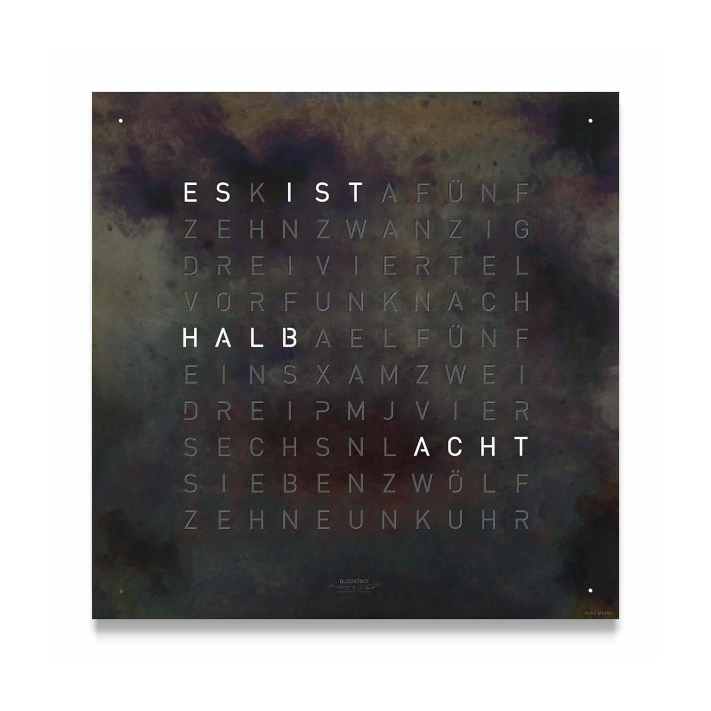 Qlocktwo Frontcover Wanduhr, Raw Iron, FCRI