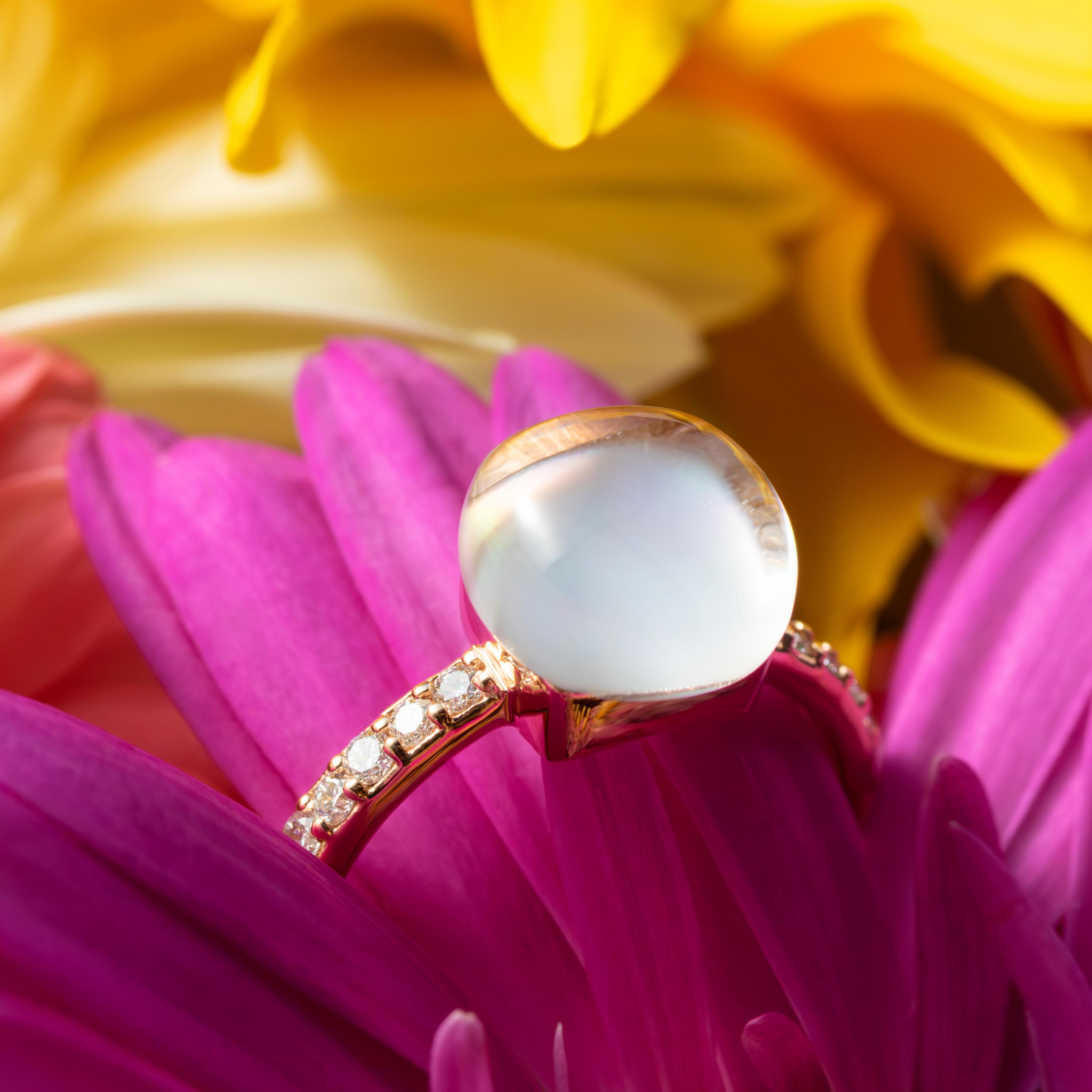 Bigli Ring Mini Sweety, Milky Quartz Pure White mit Diamanten, 20R93RCRMPDIA