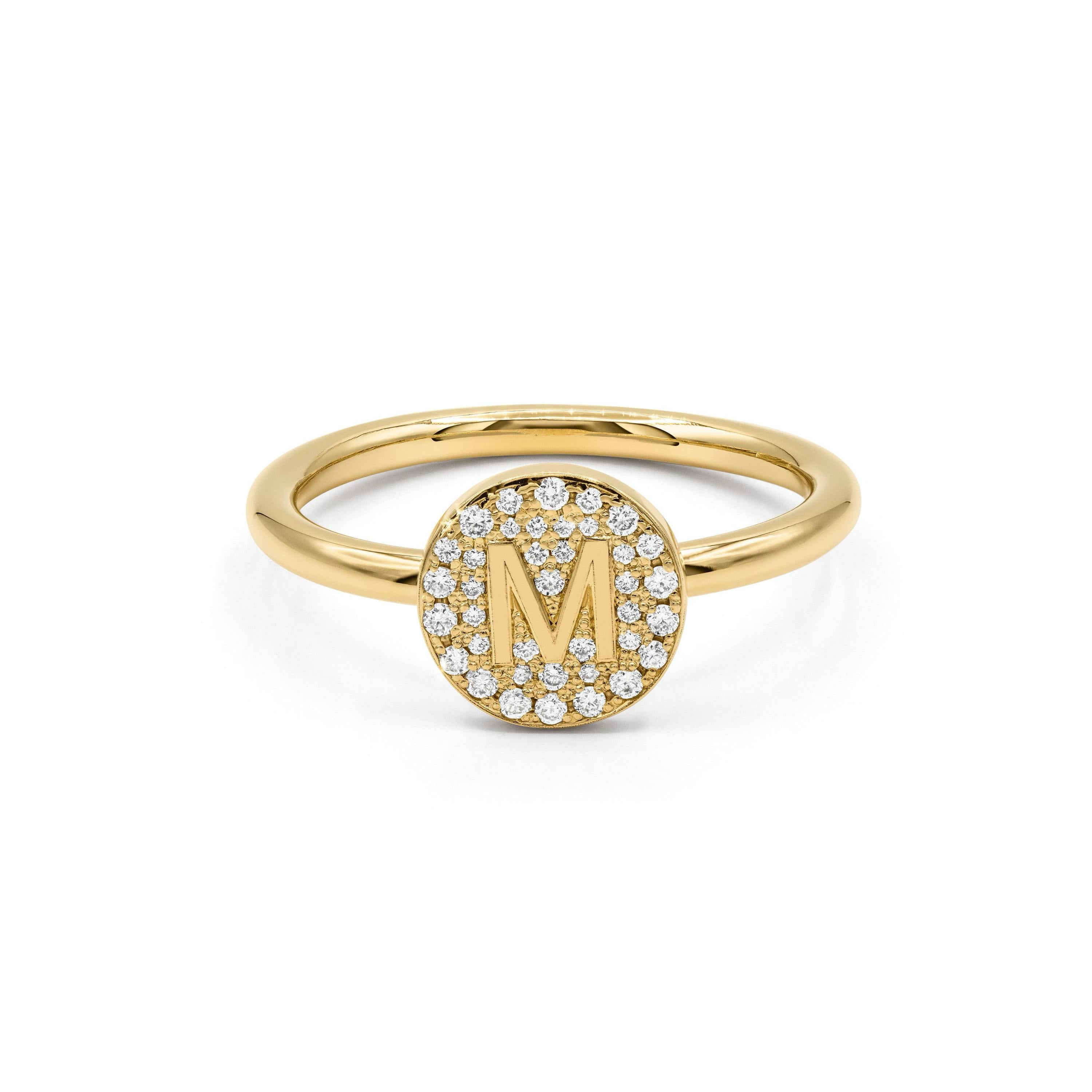 Minitials Ring Buchstabe mit Diamanten, Gelbgold, R-AEO