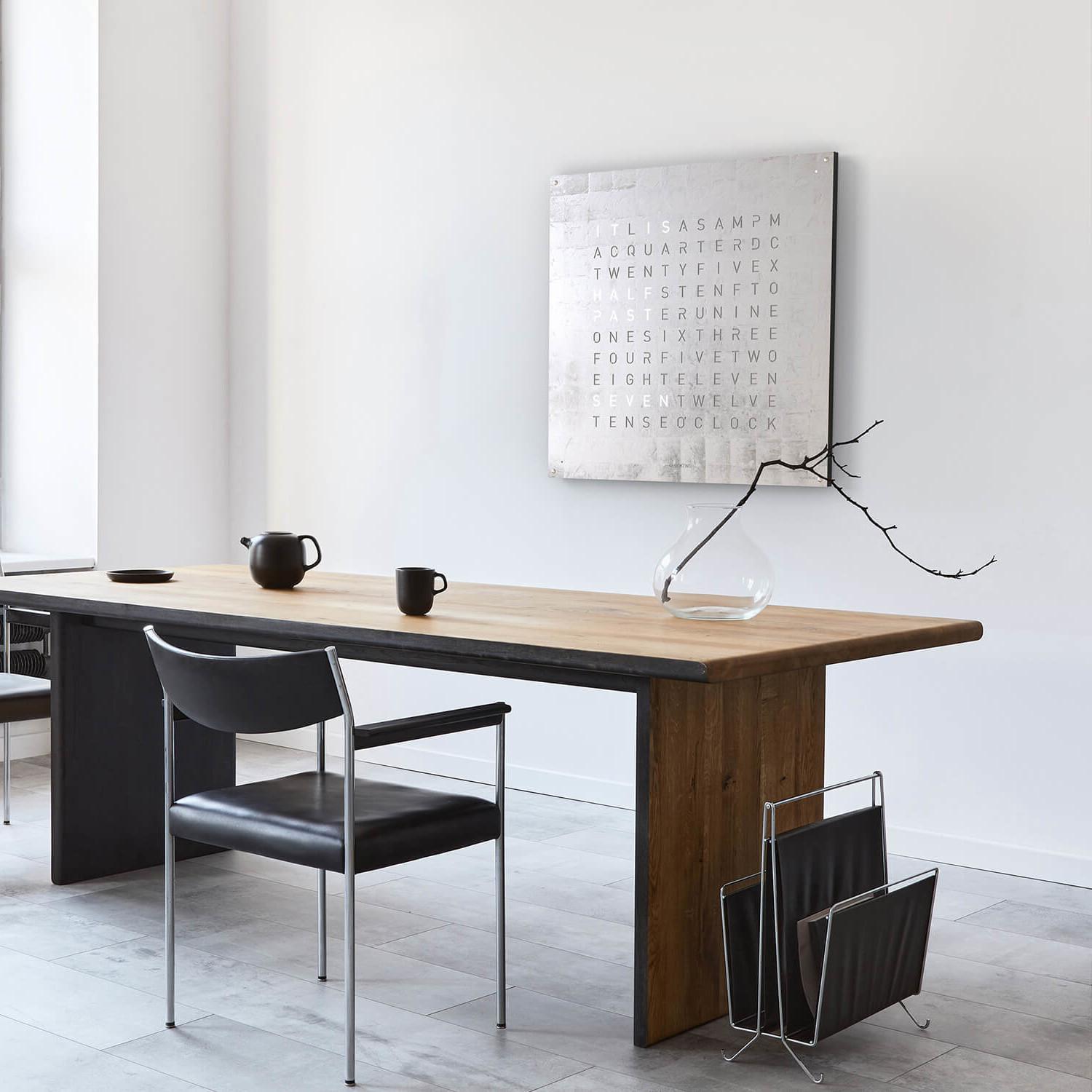 Qlocktwo wall clock Large Platinum body 90 x 90 cm