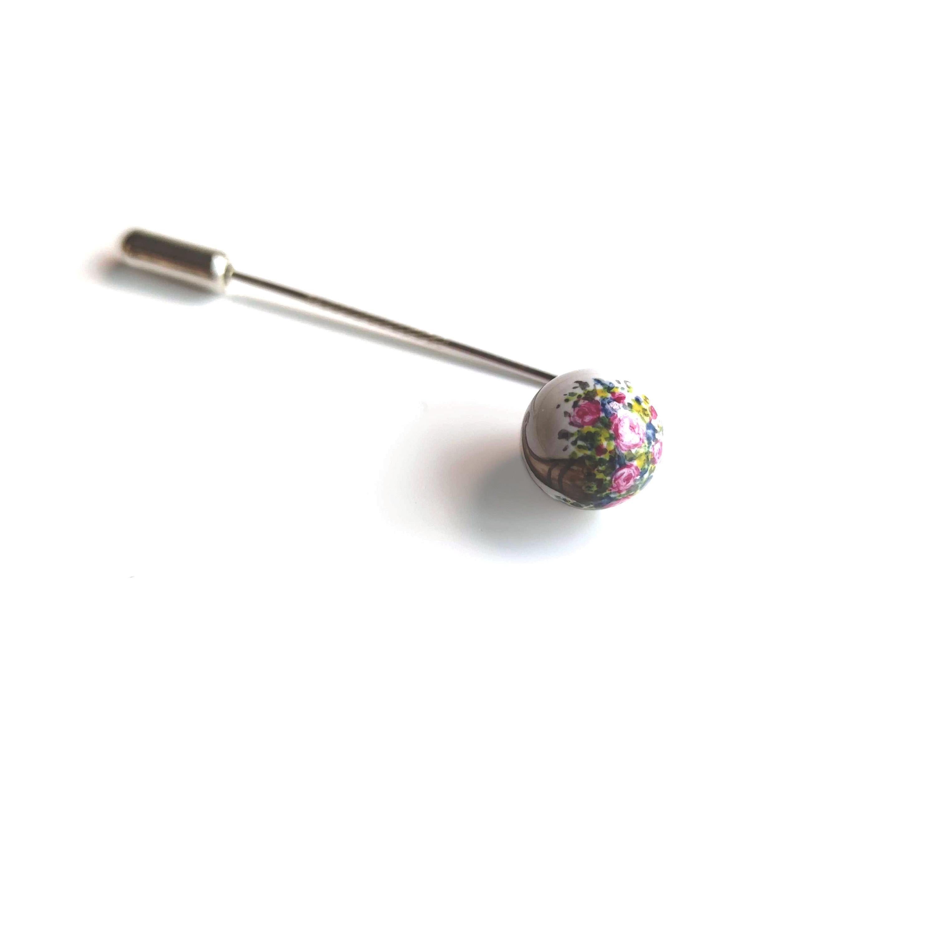 Flower horn pin, silver