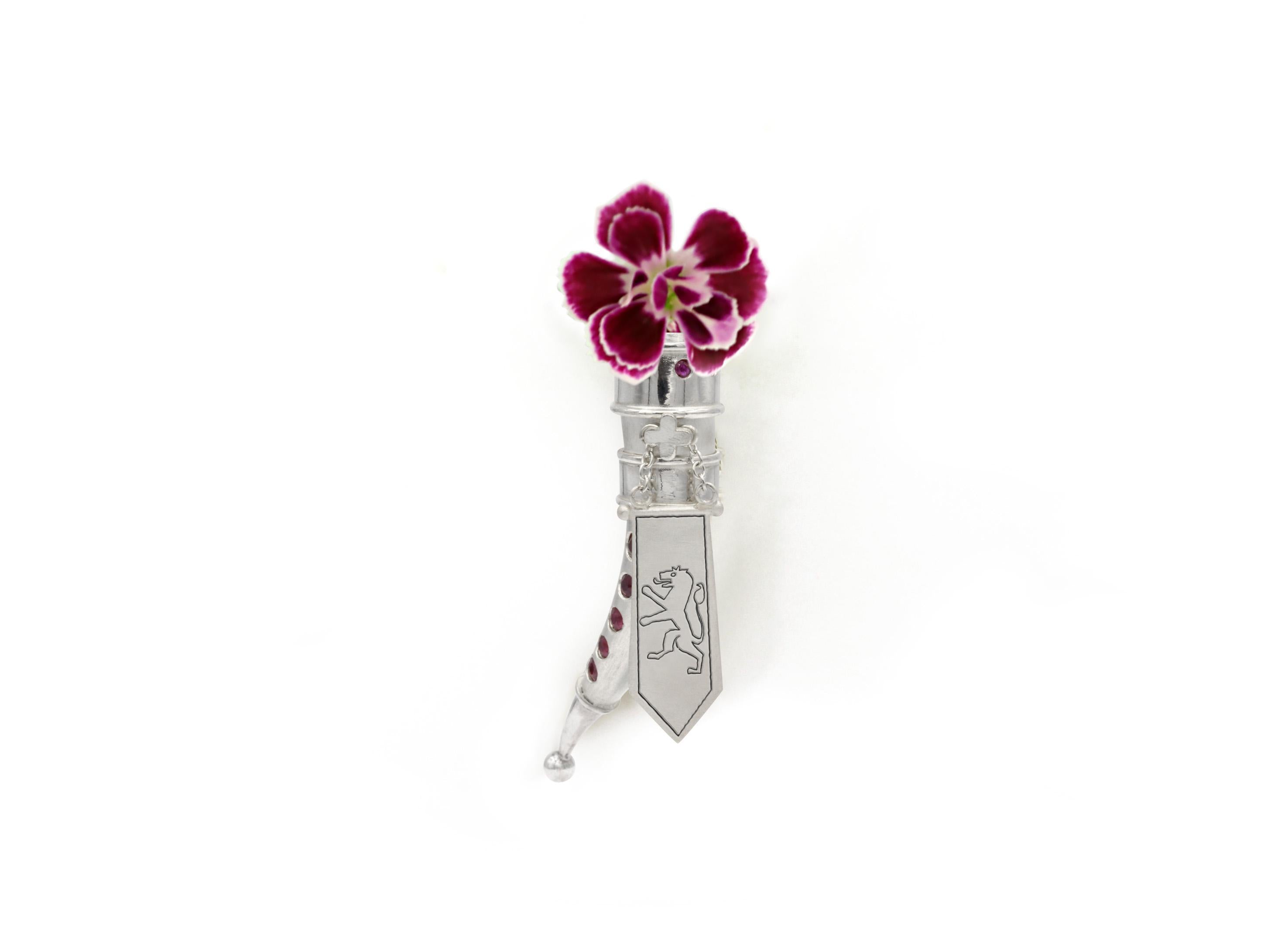 Flower Horn Lapel Pin, Silver