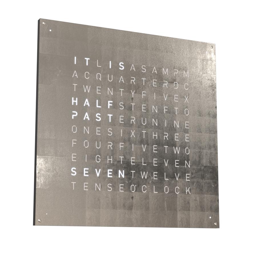 Qlocktwo wall clock Large Platinum body 90 x 90 cm