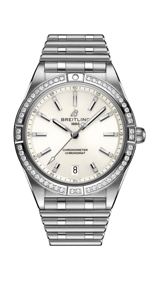 Breitling Damenuhr Chronomat weiß Dia Diamantlünette A10380591A1A1