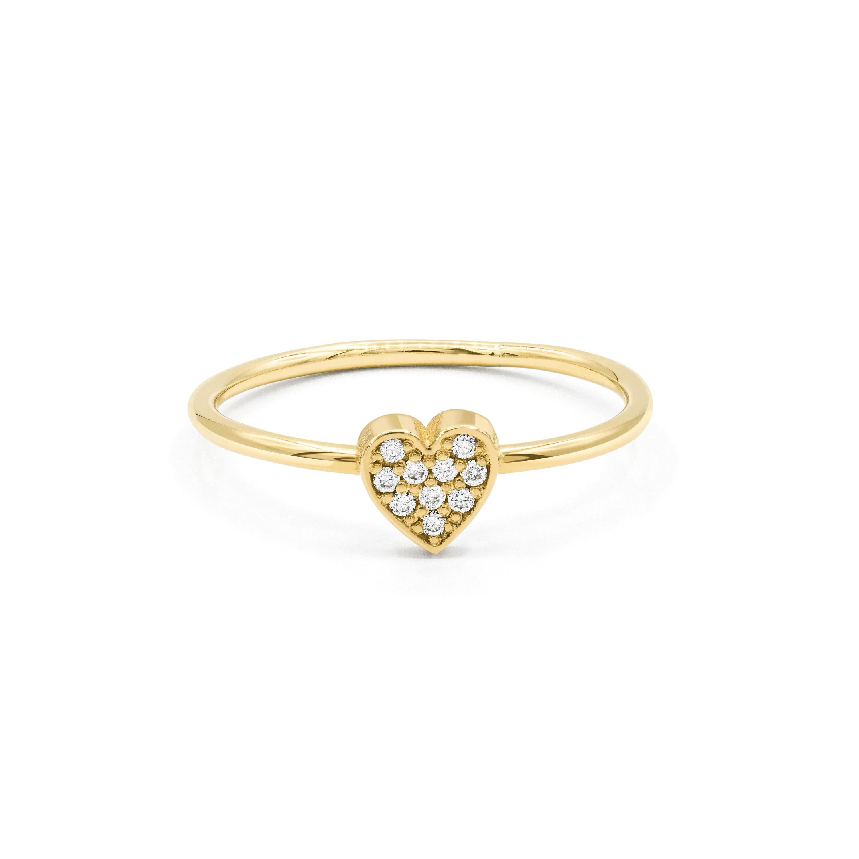 Minitials Ring Herz mit Diamanten, Gelbgold, R-SIG-P